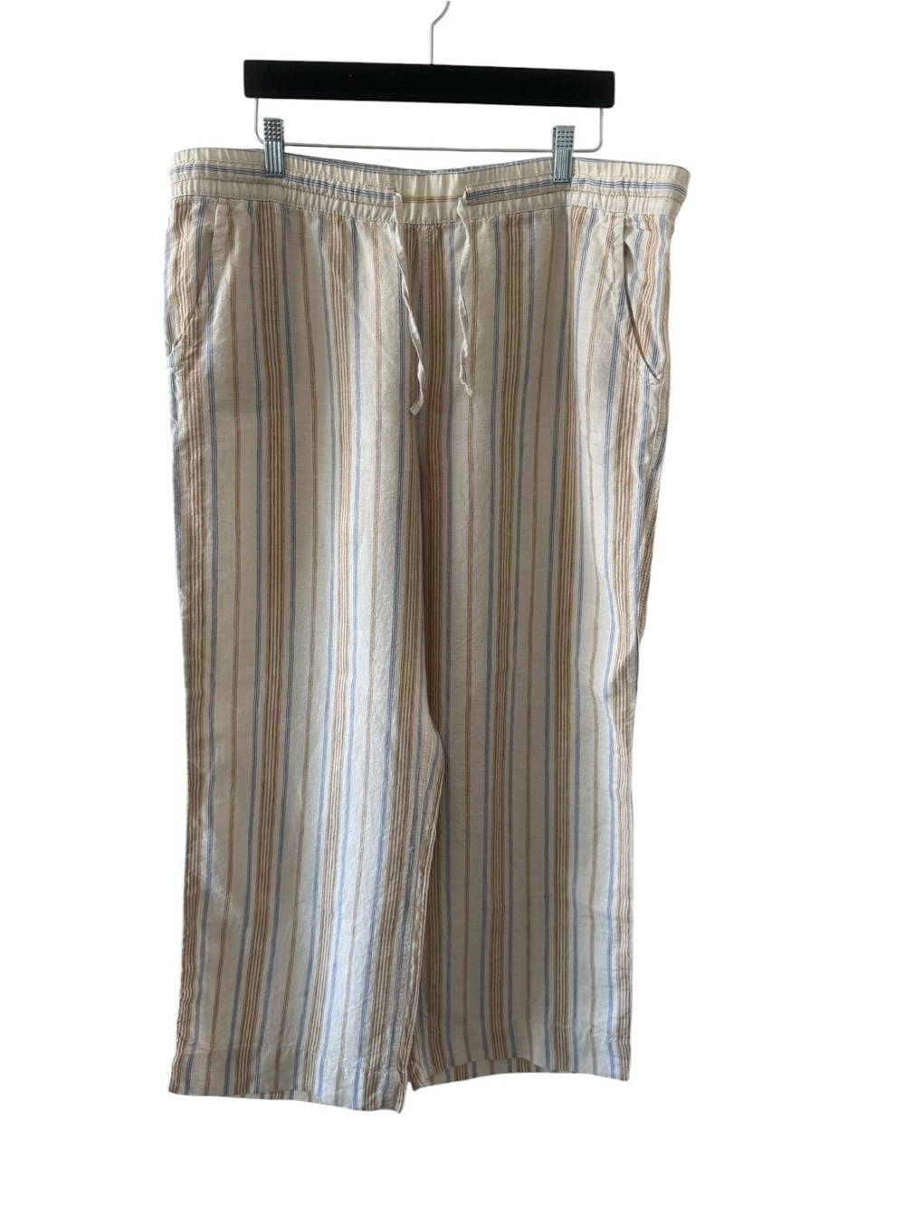 NWOT L.L. Bean 100% linen  Plus-Size Striped Drawstring Pants sz 18